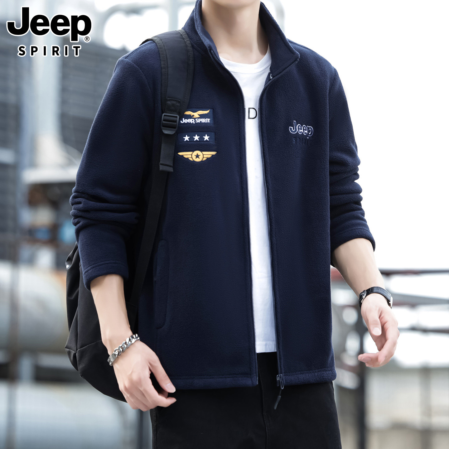 JEEPSPIRIT吉普抓绒立领外套男