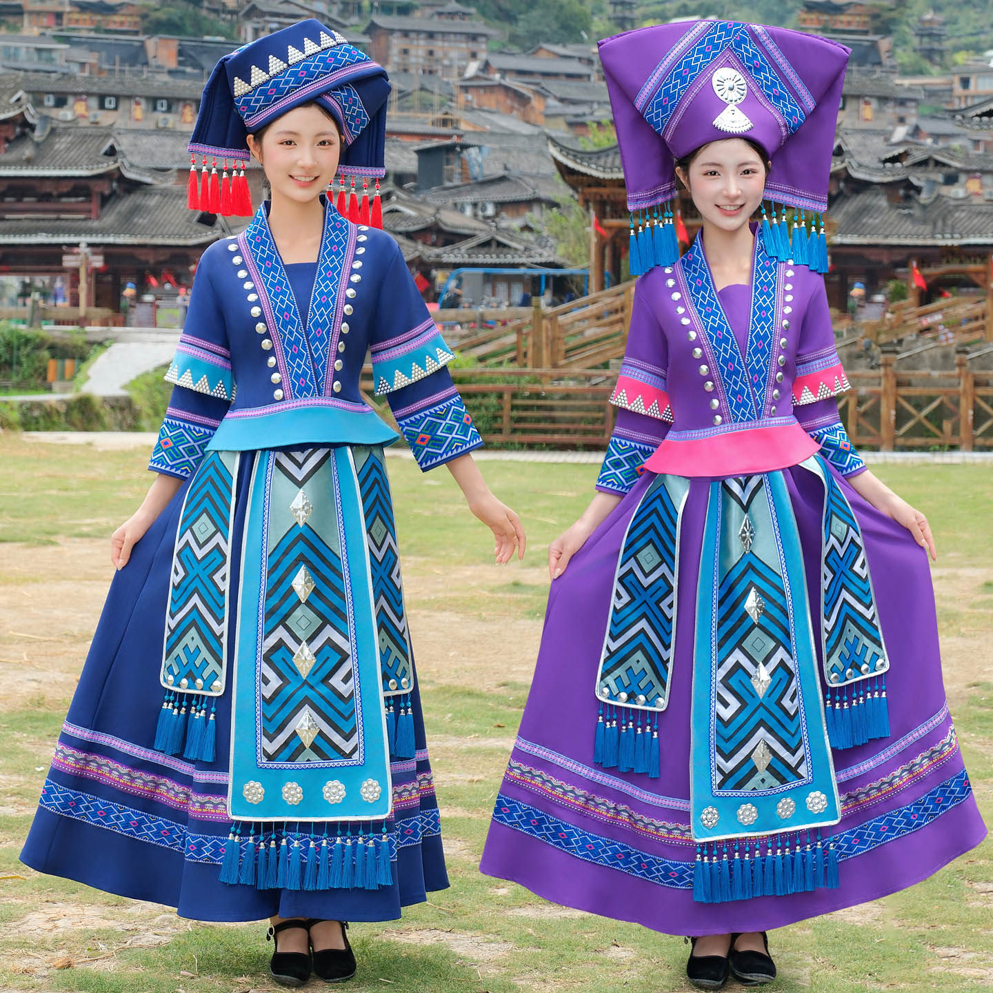 广西少数民族壮族服装三月三女款成人彝族苗族哈尼族舞蹈演出服装