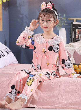 送发带】纯棉女童睡衣长袖春秋季