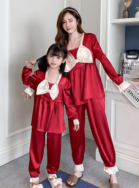 女孩宝宝冰丝薄款亲子家居服套装
