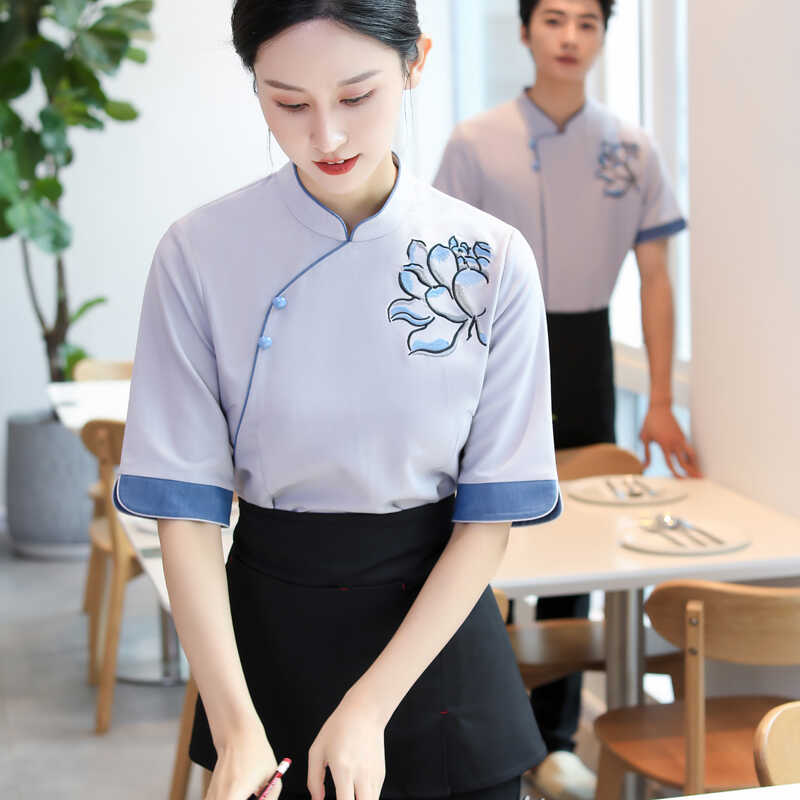 中式服务员工作服女短袖餐饮饭店