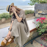 卡其色波点连衣裙夏季女2024新款法式显瘦泡泡袖高腰系带茶歇长裙，商品下架区，沁古纱衣