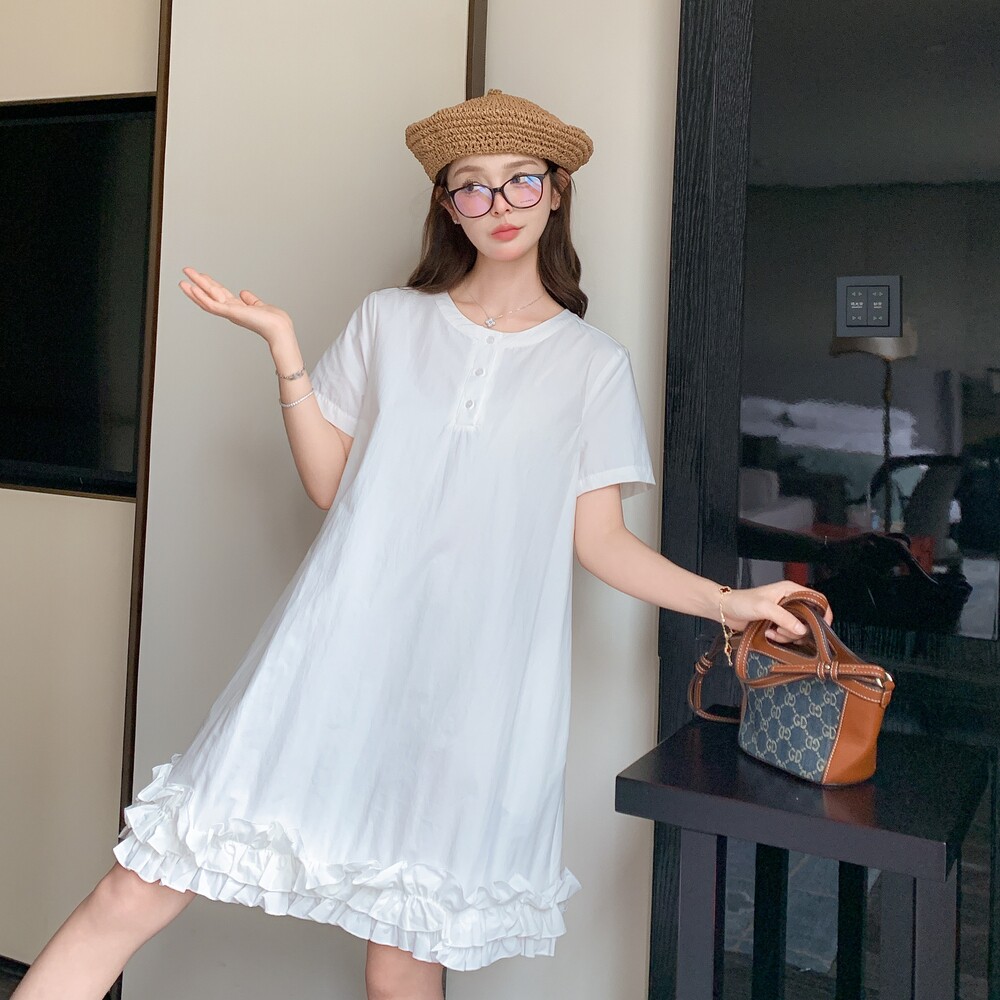 小众设计2025夏季新款减龄少女穿搭木耳花边a字连衣裙女千金裙子，女装连衣裙，沁古纱衣