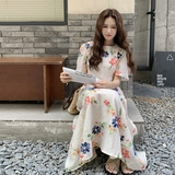 法式刺绣印花泡泡袖连衣裙女夏季2025新款苎麻高级感轻薄碎花长裙，商品下架区，沁古纱衣