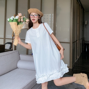 白色木耳边拼接连衣裙女2025夏季新款韩系少女感减龄小个子初恋裙图片