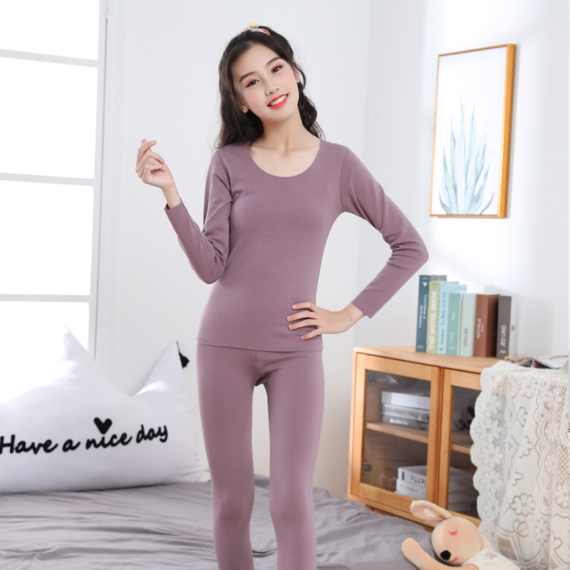 Women's de Plush seamless thermal underwear set youth Plush self heating dark purple