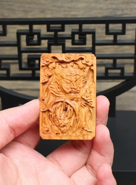 雷击桃木牌钟馗挂件吊坠道家法器随身配饰老料深色精雕手工打磨