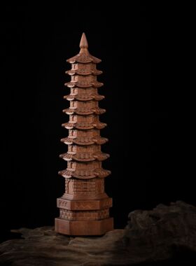 【高30厘米】雷击枣木书房摆设九层文昌塔摆件家居道家法器玄关摆