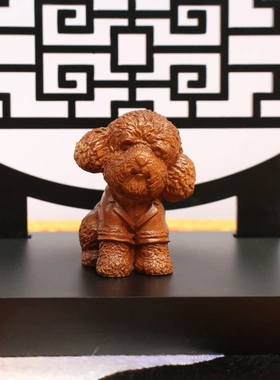 枣木可爱小狗狗泰迪手把件办公桌摆件卡通木雕工艺品木质工艺品
