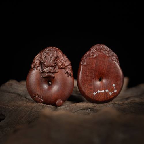 雷击木枣木盘龙平安扣挂件吊坠文玩雕刻配件饰品配饰镶嵌七星实木