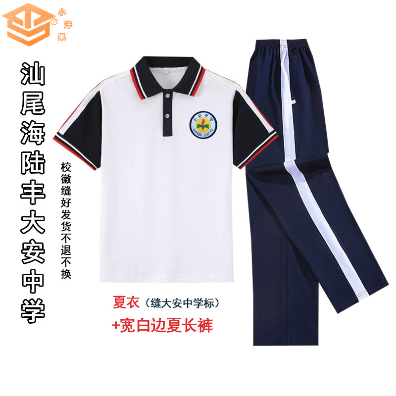 汕尾海陆丰学生校服大安中学高中男女夏季中学生短袖套装长裤班服