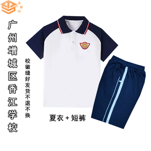 增城香江学校新款学生短袖短裤套装男女翻领上衣夏季中小学班服