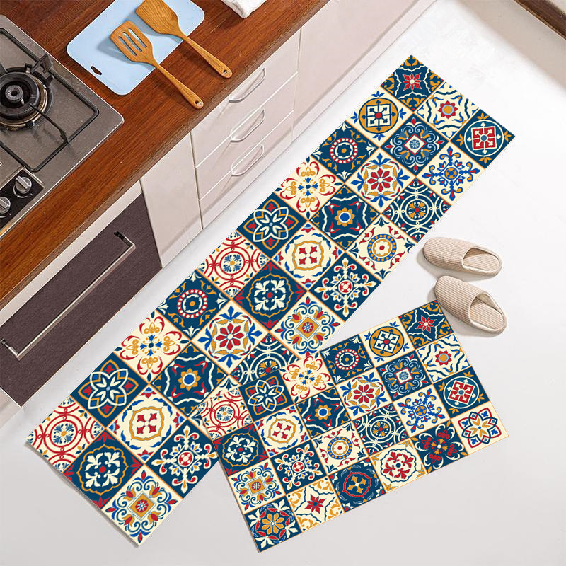 网红花砖厨房地垫防滑吸水美式复古入户门垫家用长条飘窗床边地毯,居家布艺,家用脚垫,淘宝优惠券,粉丝福利购,淘宝优惠卷