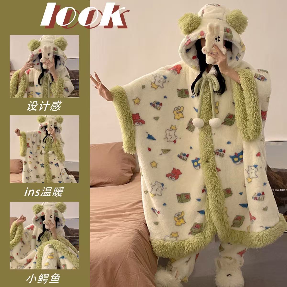蜡笔小新睡衣女冬季新款睡袍珊瑚绒加绒加厚卡通可爱冬天家居服女