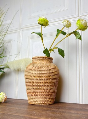 越南简约藤编花瓶客厅装饰摆件