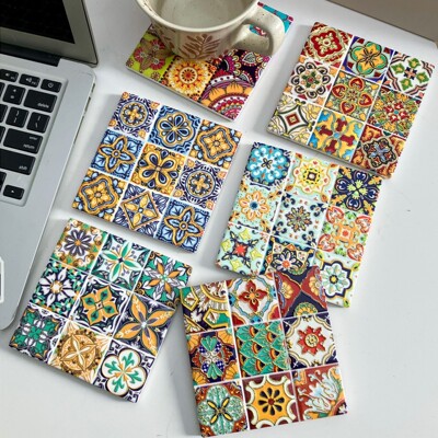 新款方形3D浮雕烫金杯垫