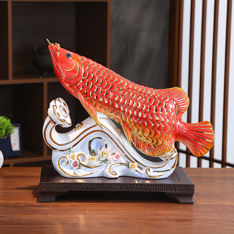 陶瓷金龙鱼摆件创意店铺开业礼品