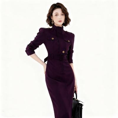 2025秋季修身名媛职业女装轻奢连衣裙气质百搭收腰时尚长裙2698