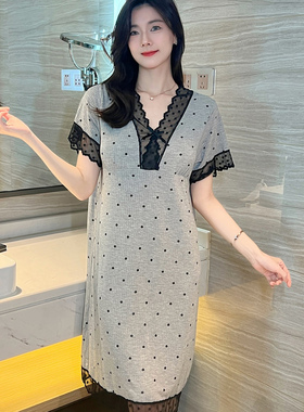 灰色莫代尔睡裙女2026夏季新款黑色波点短袖女士休闲可外穿家居服