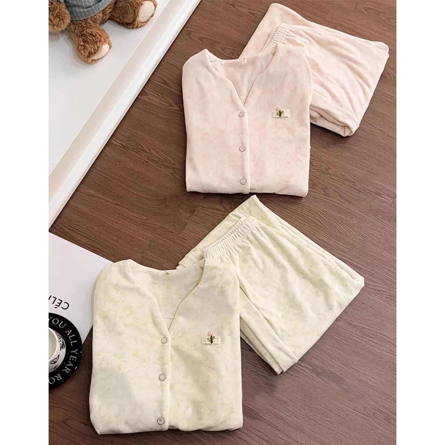 国风水墨画海岛绒睡衣女士家居服