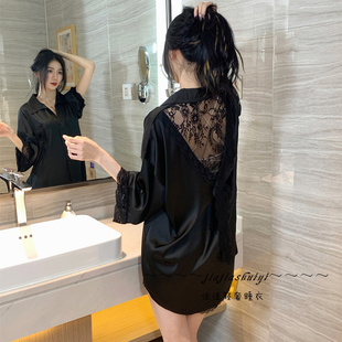 睡衣裙家居服套装 高级感女士蕾丝露背衬衫 夏季 性感冰丝睡衣女新款