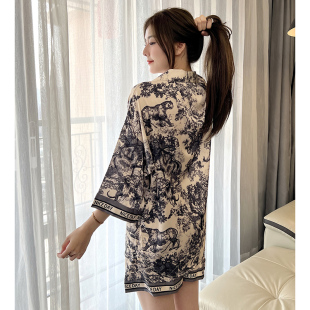 高级感冰丝睡衣女款套装2026夏天新款半袖性感薄款衬衫裙女家居服