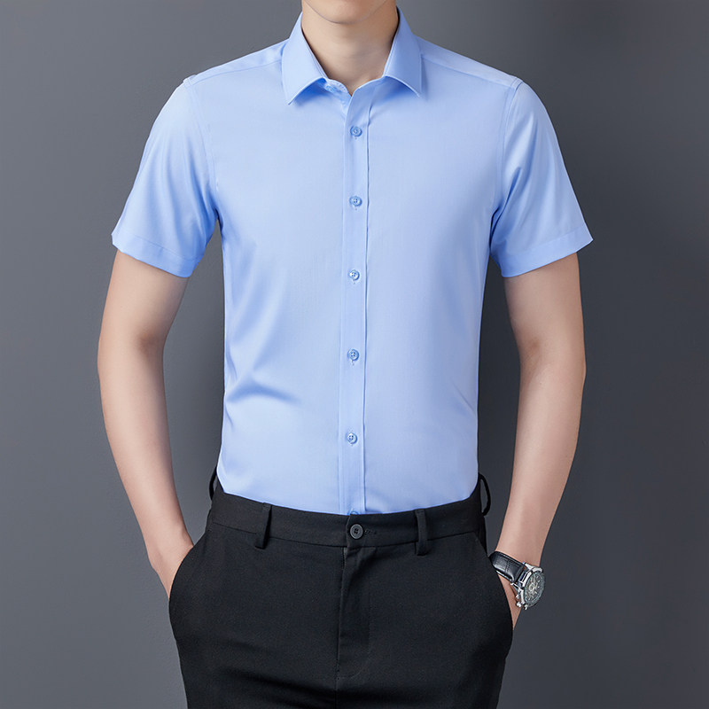 男女同款竹纤维免烫高档短袖衬衫商务衬衣职业装工作服团购定制