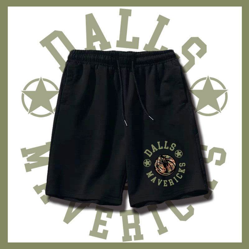 篮球运动迷彩风达拉斯独行侠小牛队东契奇纯棉五分卫裤宽松短裤男
