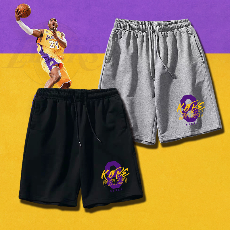 湖人队科比kobe篮球运动纯棉五分裤图案可定制训练健身大码五分裤