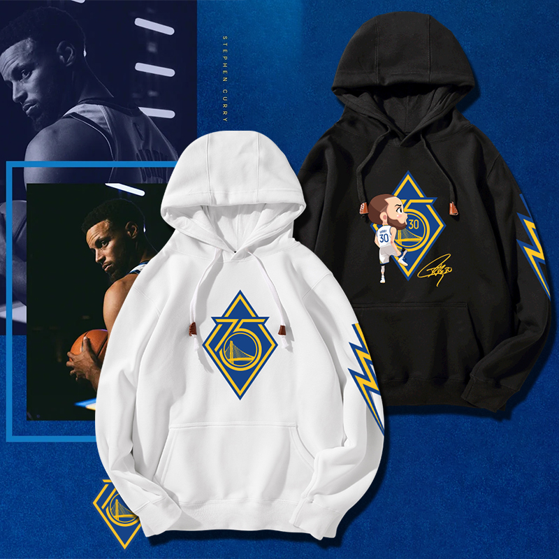 勇士队75周年纪念篮球运动保暖外套可定制库里训练连帽套头卫衣男