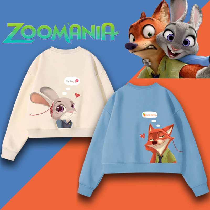 疯狂动物城兔子朱迪与狐狸尼克运ins时尚闺蜜短款秋冬圆领卫衣潮