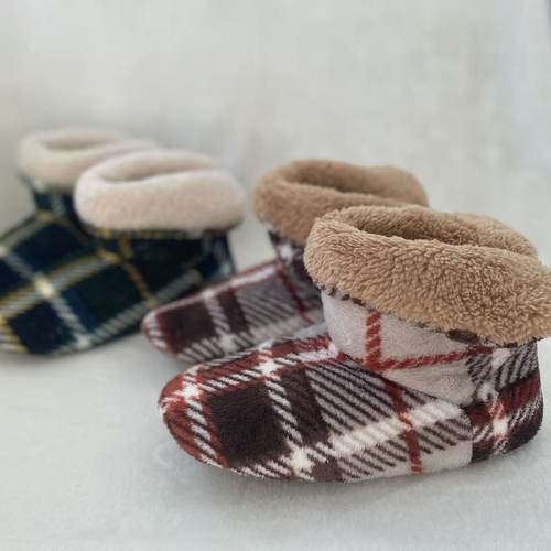 格纹两穿女款室内居家鞋拖鞋棉靴