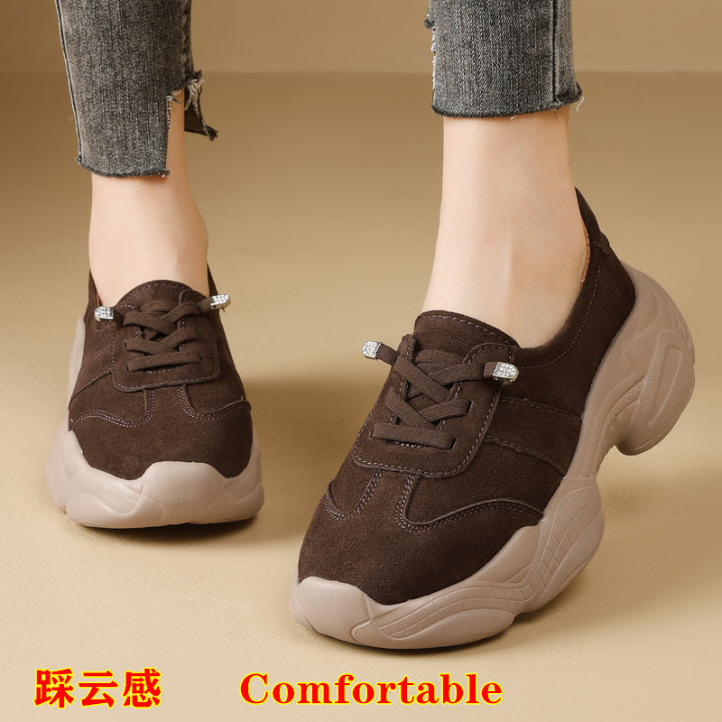 休闲厚底女春秋款软底防滑系带一脚蹬老爹鞋女鞋妈妈德训鞋阿甘鞋