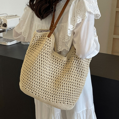 大容量编织包包女2025新款百搭草编包海边沙滩度假单肩通勤托特包