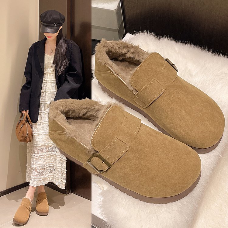 厚底全包勃肯鞋女2025秋冬新款软底加绒保暖一脚蹬懒人鞋豆豆棉鞋
