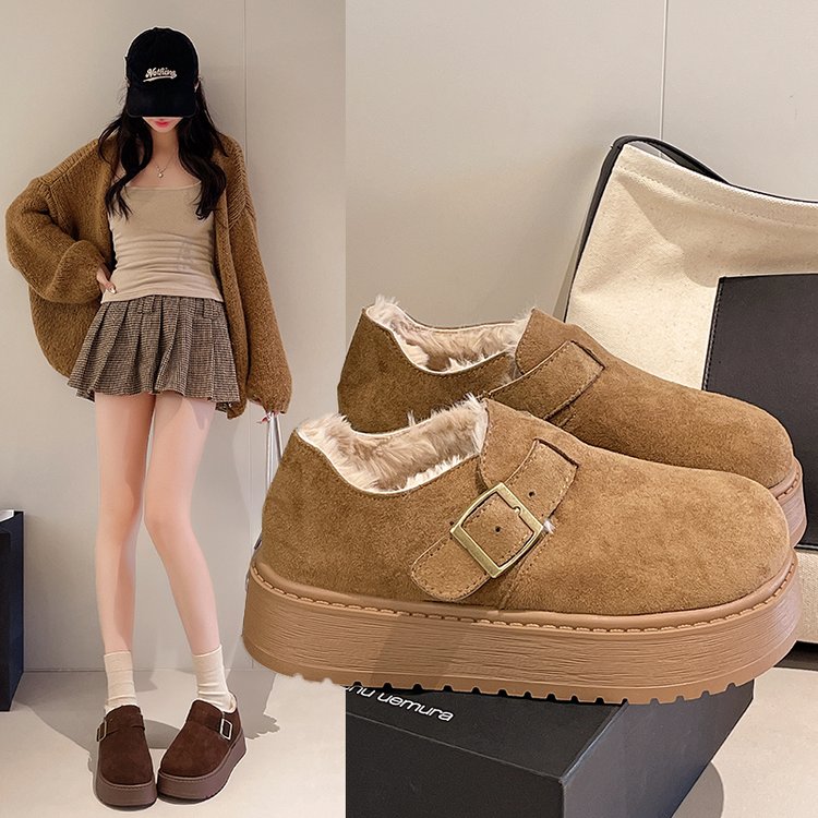 厚底勃肯鞋女2025年秋冬新款加绒加棉一脚蹬懒人鞋全包勃肯棉鞋子