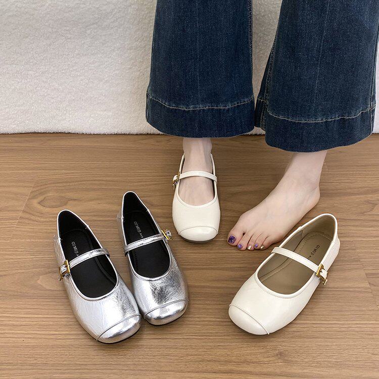 银色玛丽珍2026新款春夏软底小皮鞋平底配裙子高级感法式休闲单鞋