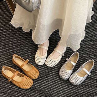 2026夏季平底编织包头凉鞋玛丽珍女鞋镂空透气软底不累脚妈妈鞋子