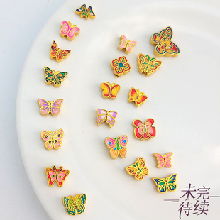 保色铜镀24K古法沙金珐琅彩烧蓝景泰蓝编绳蝴蝶隔珠手链项链材料