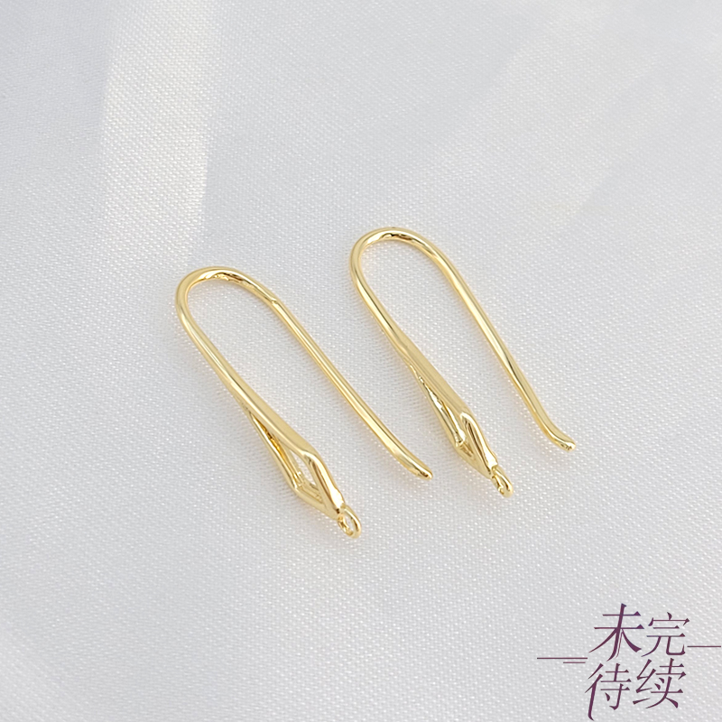 保色铜镀18K包金小贝壳纹菱形镂空耳钩diy手工自制耳夹耳饰配件