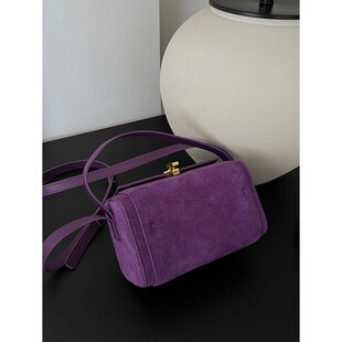 高级手提盒子包女2024新款 复古磨砂斜挎枕头包 法式