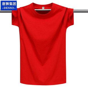 宽松休闲百搭纯色打底衫 新款 T恤男女本命年红色纯棉半袖 短袖 夏季