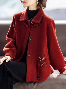 妈妈秋装厚外套喜婆婆婚宴本命年红色上衣服春秋新款中老年人女士