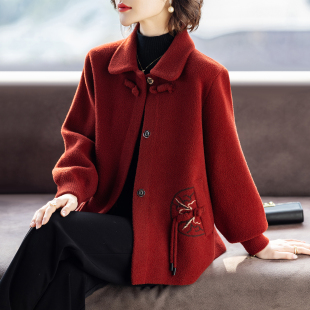 妈妈秋装厚外套喜婆婆婚宴本命年红色上衣服春秋新款中老年人女士