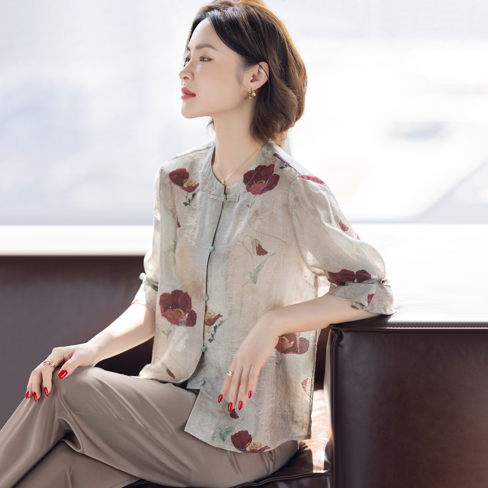 中老年妈妈夏装洋气两件套装2025新款50多岁中年女士短袖衬衫上衣