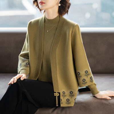 妈妈春装套装洋气2026新款毛衣外套两件套中老年女时尚上衣服春秋