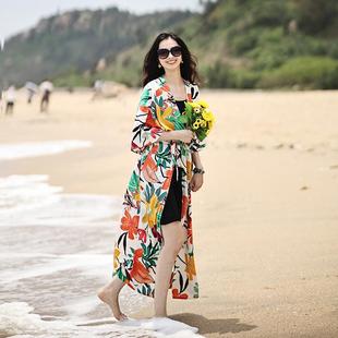 海边度假大码防晒披肩花朵两件套绝美印花包裹长裙连衣裙沙滩裙