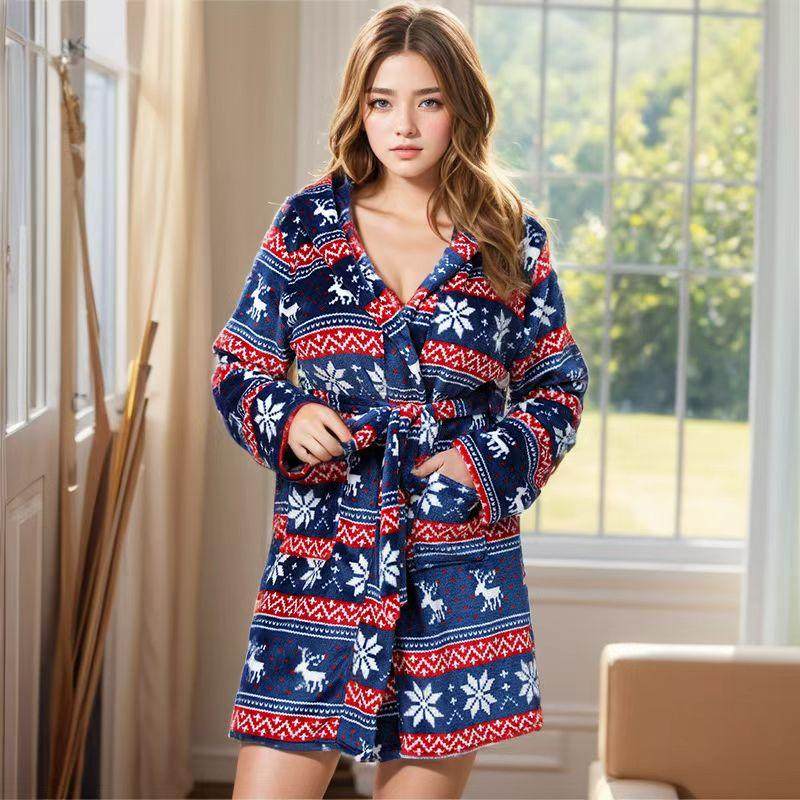 秋冬新款北欧风格大码睡袍浴袍法兰绒印花胖mm家居服,女士内衣/男士内衣/家居服,睡袍/浴袍,淘宝优惠券,粉丝福利购,淘宝优惠卷