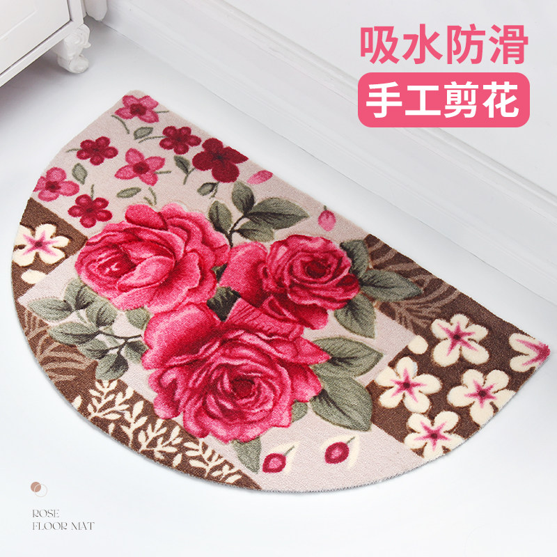 家用玫瑰剪花半圆地垫浴室防滑垫