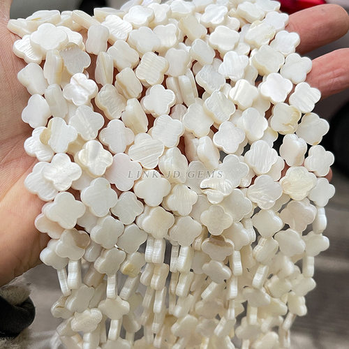 晶德珠宝10/12mm天然淡水贝壳四叶草散珠贝母项链diy饰品配件批发